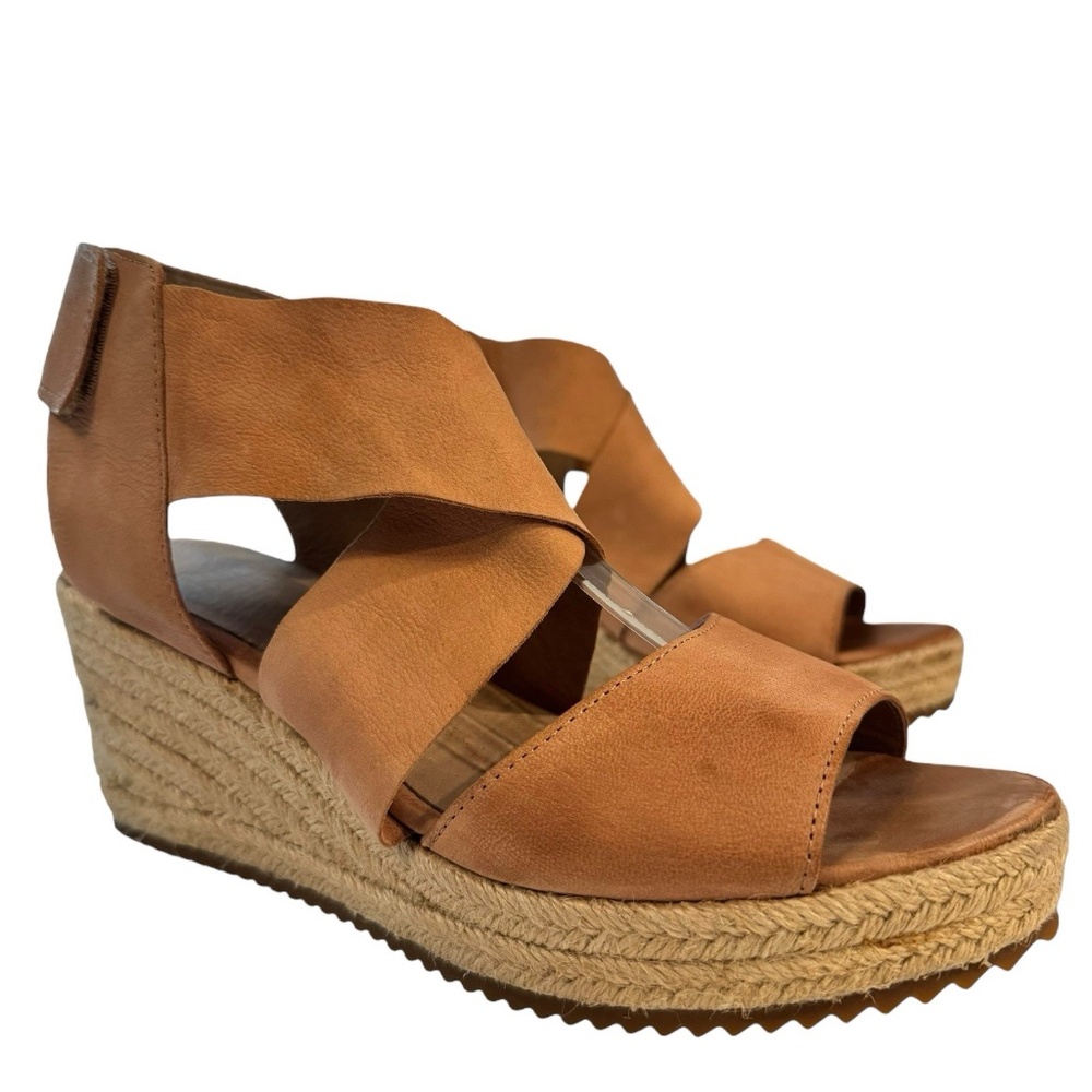 Eileen Fisher Willow Wedge Sandal Nude Suede Leather Espadrille Heel Shoe Size 8